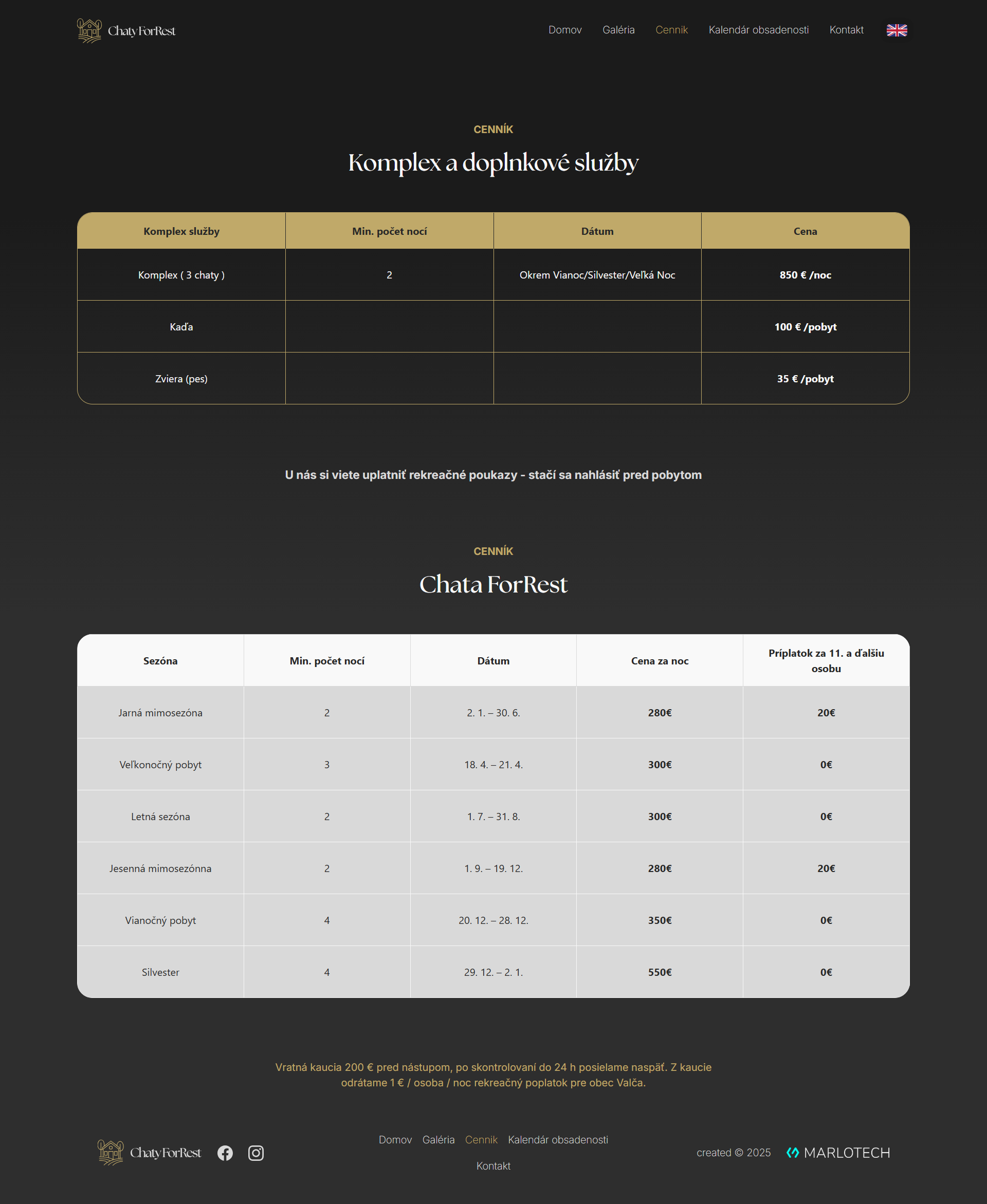 Chaty ForRest – kalendár obsadenosti